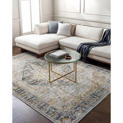 Beckham Rug - 33060 by Livabliss in charcoal, off-white, light slate, ice blue, amber, medium brown. Made from main: 100% polyester in a unique style.