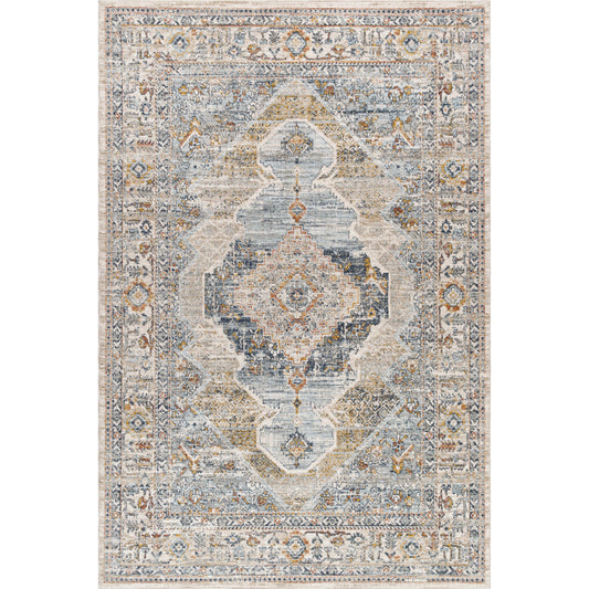 Beckham Rug - 33063 by Livabliss in charcoal, off-white, light slate, amber, ice blue, medium brown. Made from main: 100% polyester in a unique style.