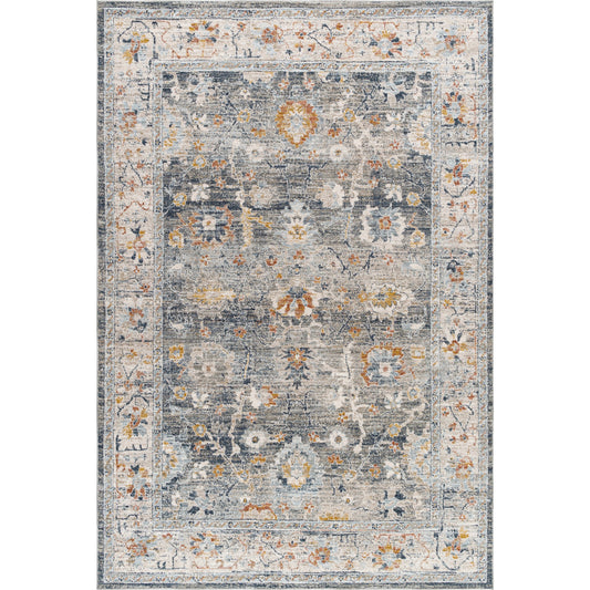 Beckham Rug - 33064 by Livabliss in medium gray, ice blue, off-white, charcoal, medium brown, amber. Made from main: 100% polyester in a unique style.