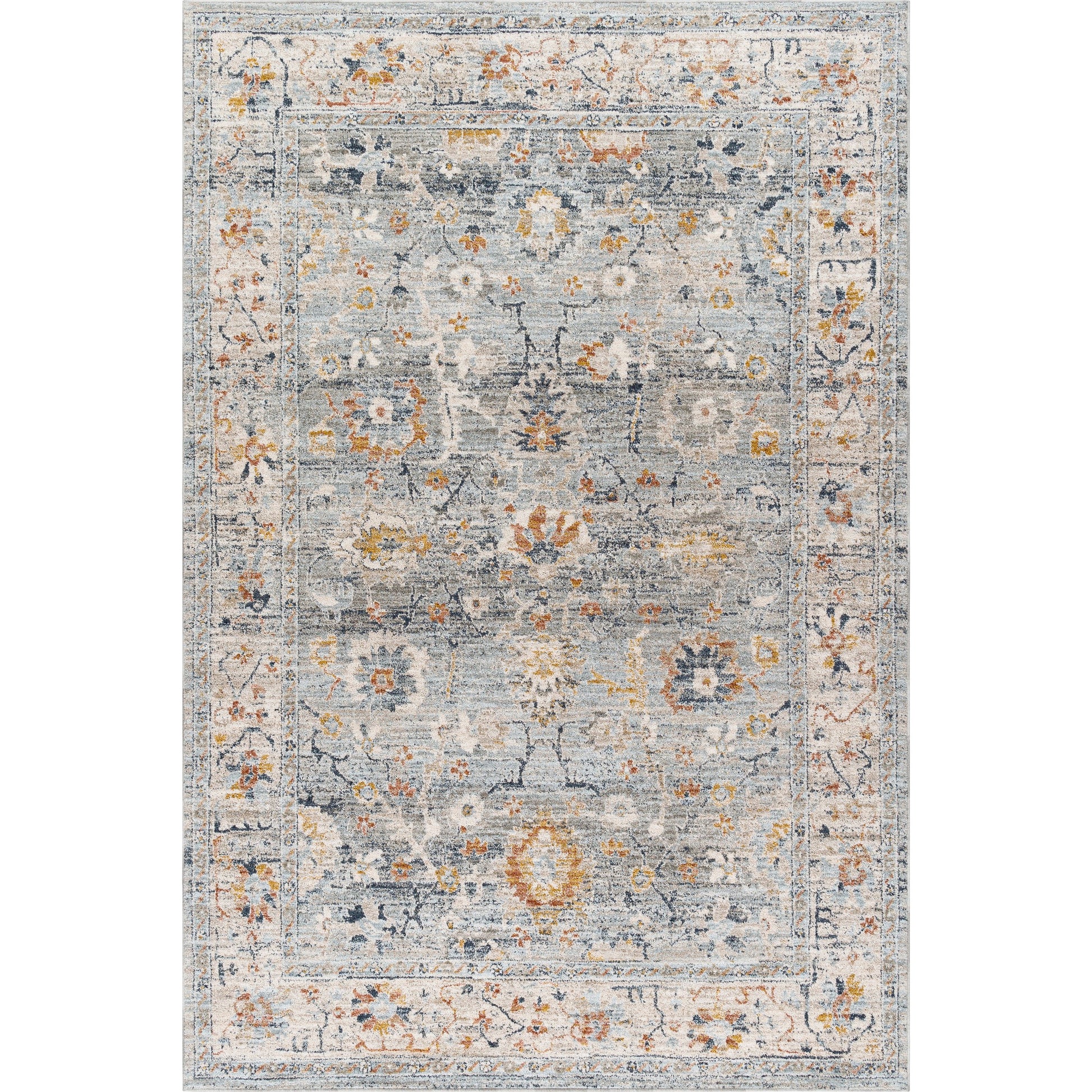 Beckham Rug - 33066 by Livabliss in medium gray, off-white, ice blue, charcoal, medium brown, amber. Made from main: 100% polyester in a unique style.