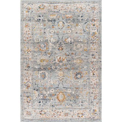 Beckham Rug - 33066 by Livabliss in medium gray, off-white, ice blue, charcoal, medium brown, amber. Made from main: 100% polyester in a unique style.