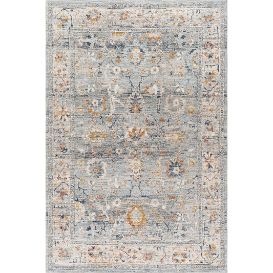 Beckham Rug - 33066 by Livabliss in medium gray, off-white, ice blue, charcoal, medium brown, amber. Made from main: 100% polyester in a unique style.