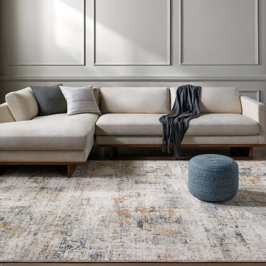 Beckham Rug - 33069 by Livabliss in off-white, medium gray, ice blue, charcoal, amber, medium brown. Made from main: 100% polyester in a unique style.
