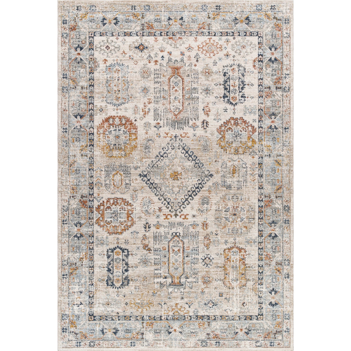 001 SI-1971530,SI-1971535,SI-1971536 | Primary Silo | Beckham BCM-2313 Rug by Livabliss in off-white, medium gray, ice blue, charcoal, amber, medium brown. Made from main: 100% polyester in a unique style.