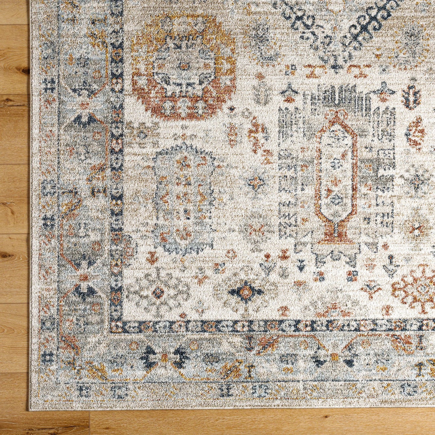 005 SI-1971530,SI-1971535,SI-1971536 | Closeup | Beckham BCM-2313 Rug by Livabliss in off-white, medium gray, ice blue, charcoal, amber, medium brown. Made from main: 100% polyester in a unique style.