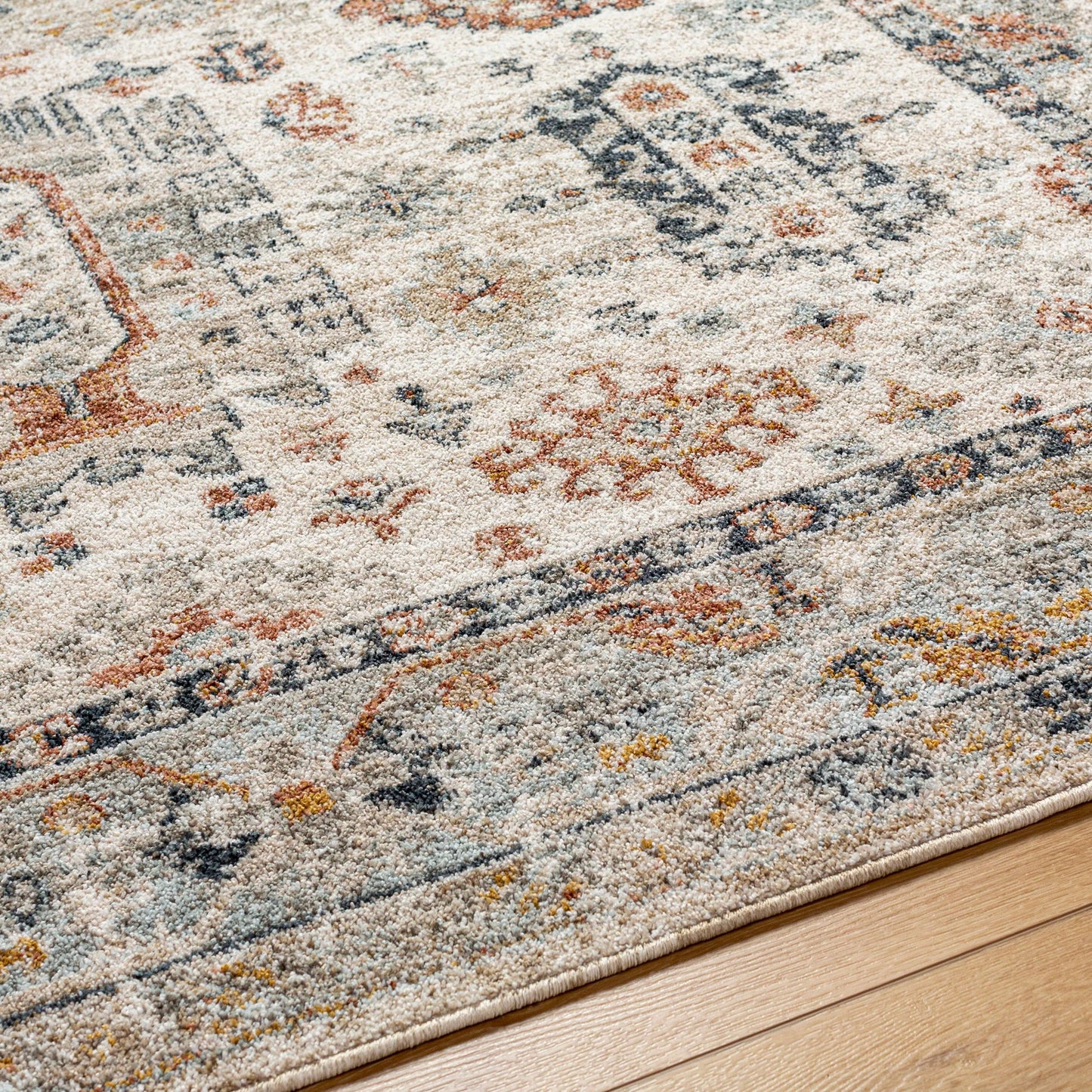 004 SI-1971530,SI-1971535,SI-1971536 | Closeup | Beckham BCM-2313 Rug by Livabliss in off-white, medium gray, ice blue, charcoal, amber, medium brown. Made from main: 100% polyester in a unique style.