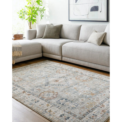 Beckham Rug - 33072 by Livabliss in light slate, off-white, ice blue, charcoal, amber, medium brown. Made from main: 100% polyester in a unique style.