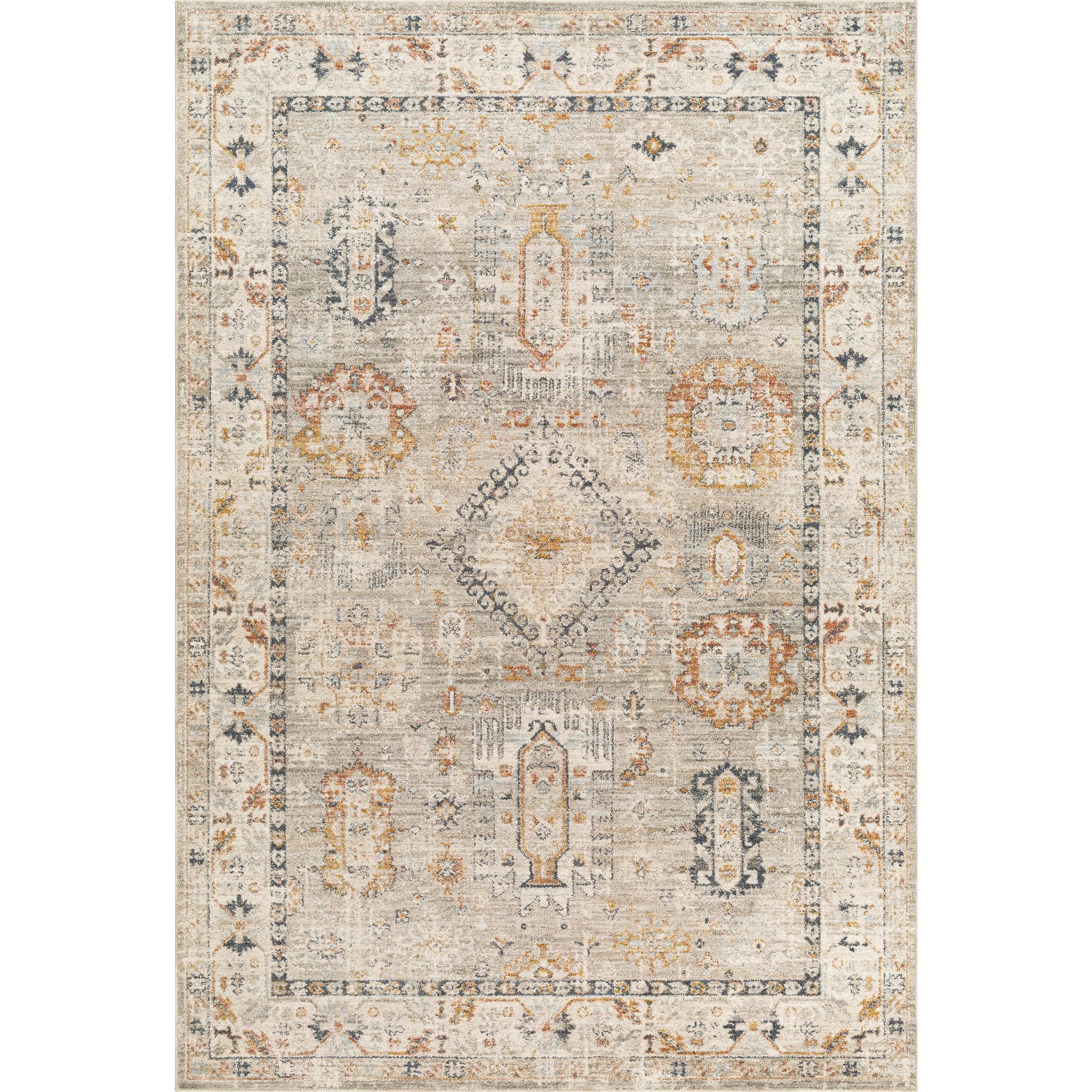 Beckham Rug - 33072 by Livabliss in light slate, off-white, ice blue, charcoal, amber, medium brown. Made from main: 100% polyester in a unique style.