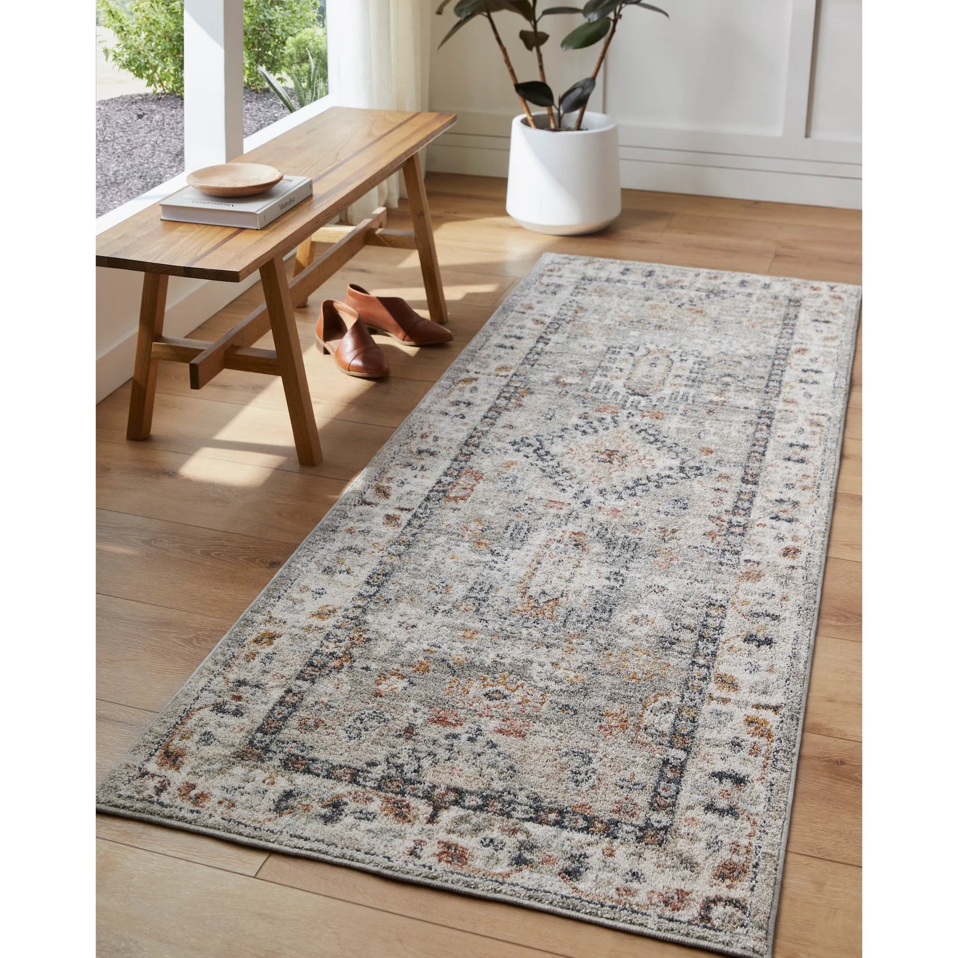 Beckham Rug - 33072 by Livabliss in light slate, off-white, ice blue, charcoal, amber, medium brown. Made from main: 100% polyester in a unique style.