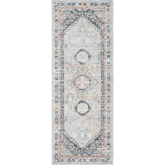 Beckham Rug - 33075 by Livabliss in ice blue, off-white, light slate, charcoal, medium brown, amber. Made from main: 100% polyester in a unique style.