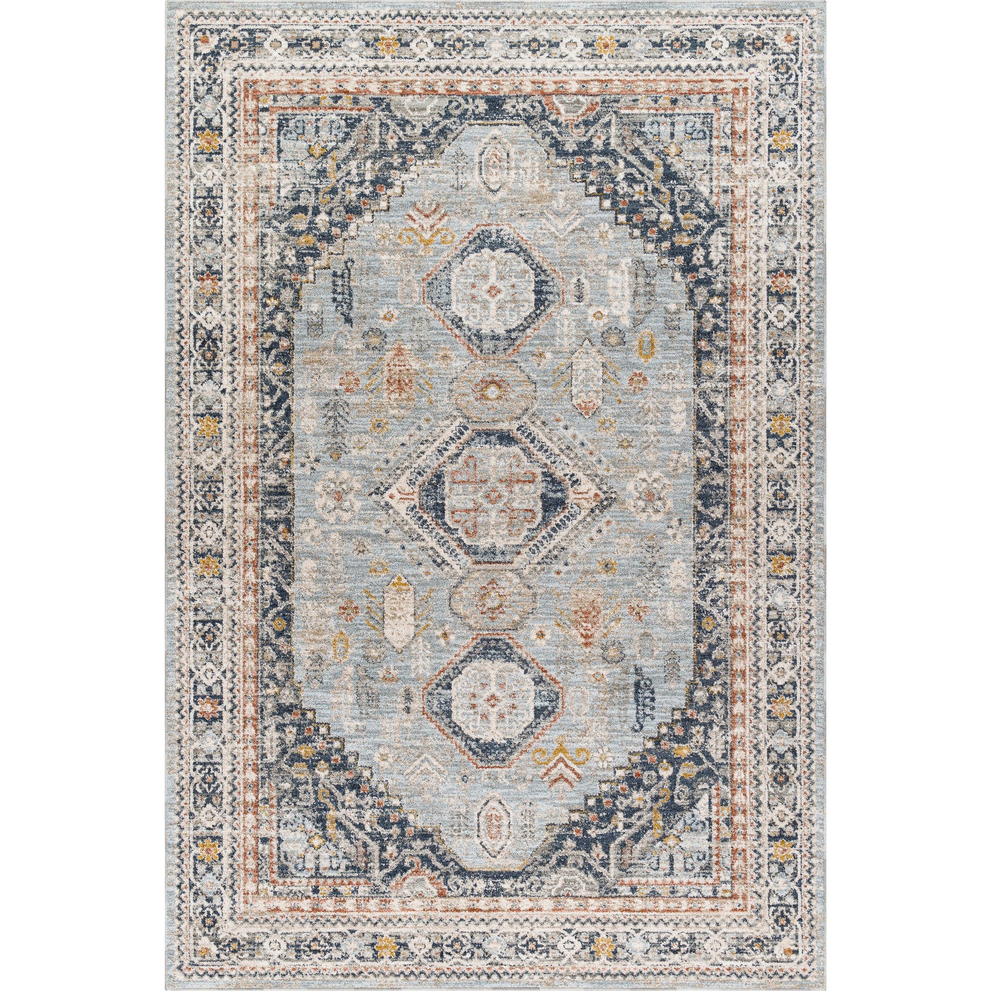 Beckham Rug - 33075 by Livabliss in ice blue, off-white, light slate, charcoal, medium brown, amber. Made from main: 100% polyester in a unique style.