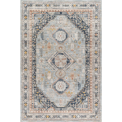 Beckham Rug - 33075 by Livabliss in ice blue, off-white, light slate, charcoal, medium brown, amber. Made from main: 100% polyester in a unique style.