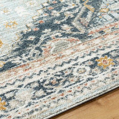 Beckham Rug - 33075 by Livabliss in ice blue, off-white, light slate, charcoal, medium brown, amber. Made from main: 100% polyester in a unique style.