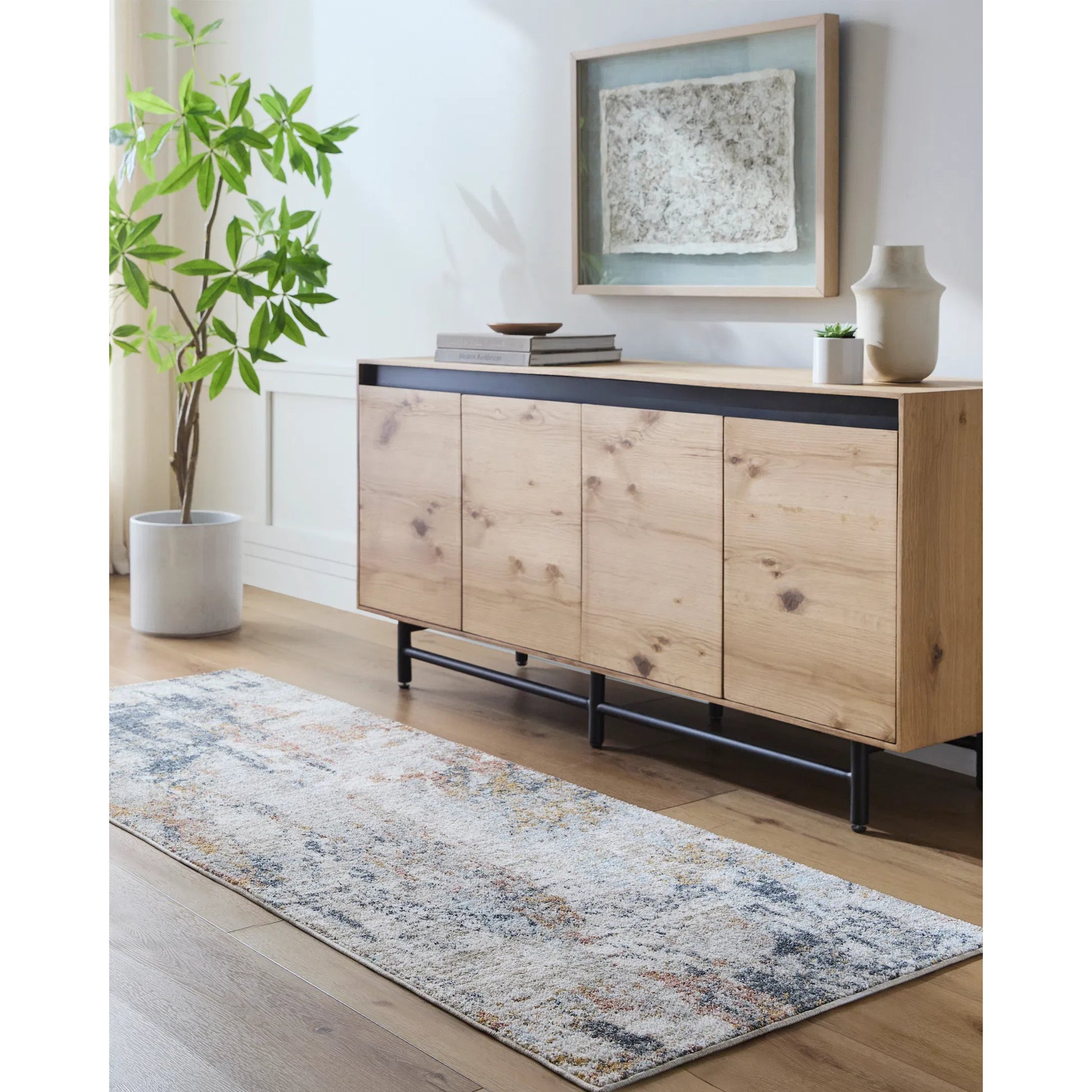 Beckham Rug - 33078 by Livabliss in light slate, off-white, ice blue, charcoal, medium brown, amber. Made from main: 100% polyester in a unique style.