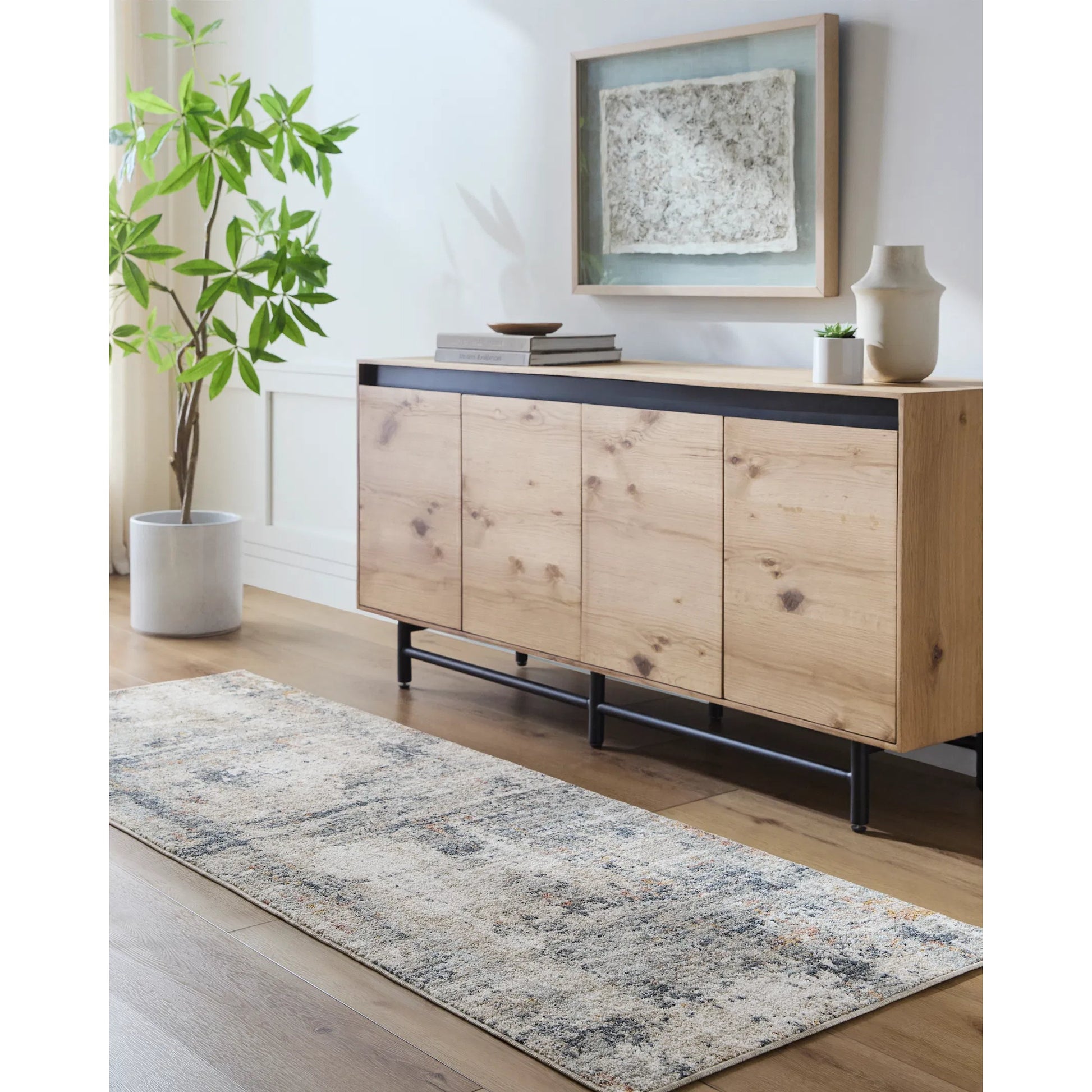Beckham Rug - 33080 by Livabliss in medium gray, off-white, charcoal, ice blue, medium brown, amber. Made from main: 100% polyester in a unique style.