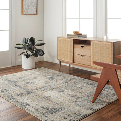 Beckham Rug - 33080 by Livabliss in medium gray, off-white, charcoal, ice blue, medium brown, amber. Made from main: 100% polyester in a unique style.