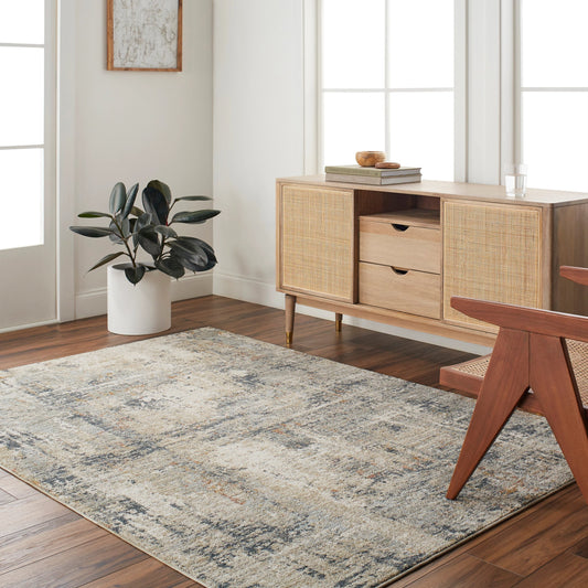 Beckham Rug - 33080 by Livabliss in medium gray, off-white, charcoal, ice blue, medium brown, amber. Made from main: 100% polyester in a unique style.