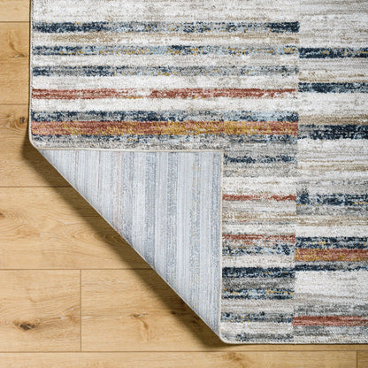 Beckham Rug - 33083 by Livabliss in light slate, off-white, charcoal, medium brown, ice blue, amber. Made from main: 100% polyester in a unique style.
