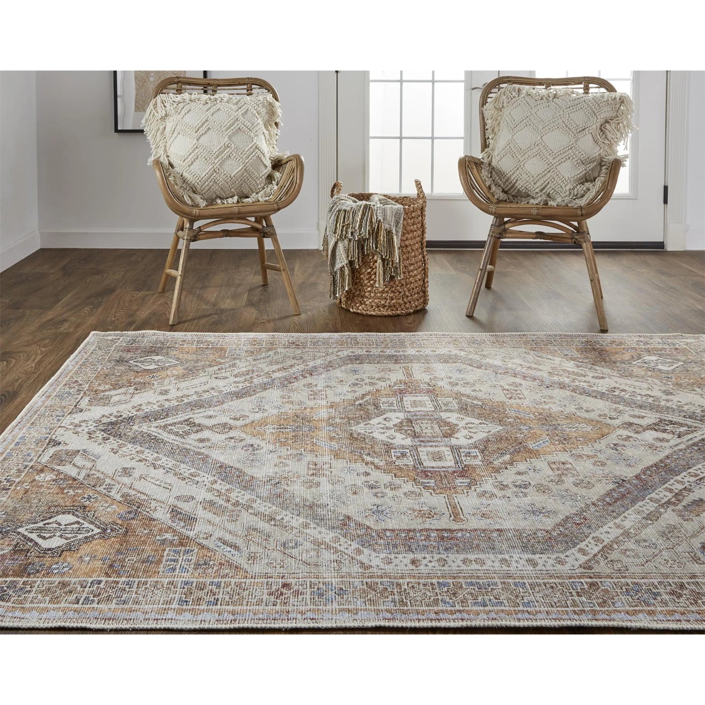 024 SI-1752798,SI-1752799,SI-1752800 | Lifestyle | Percy Transitional Rug - 39ANF by Feizy in ivory, orange, brown. Made from polyester in a unique style.