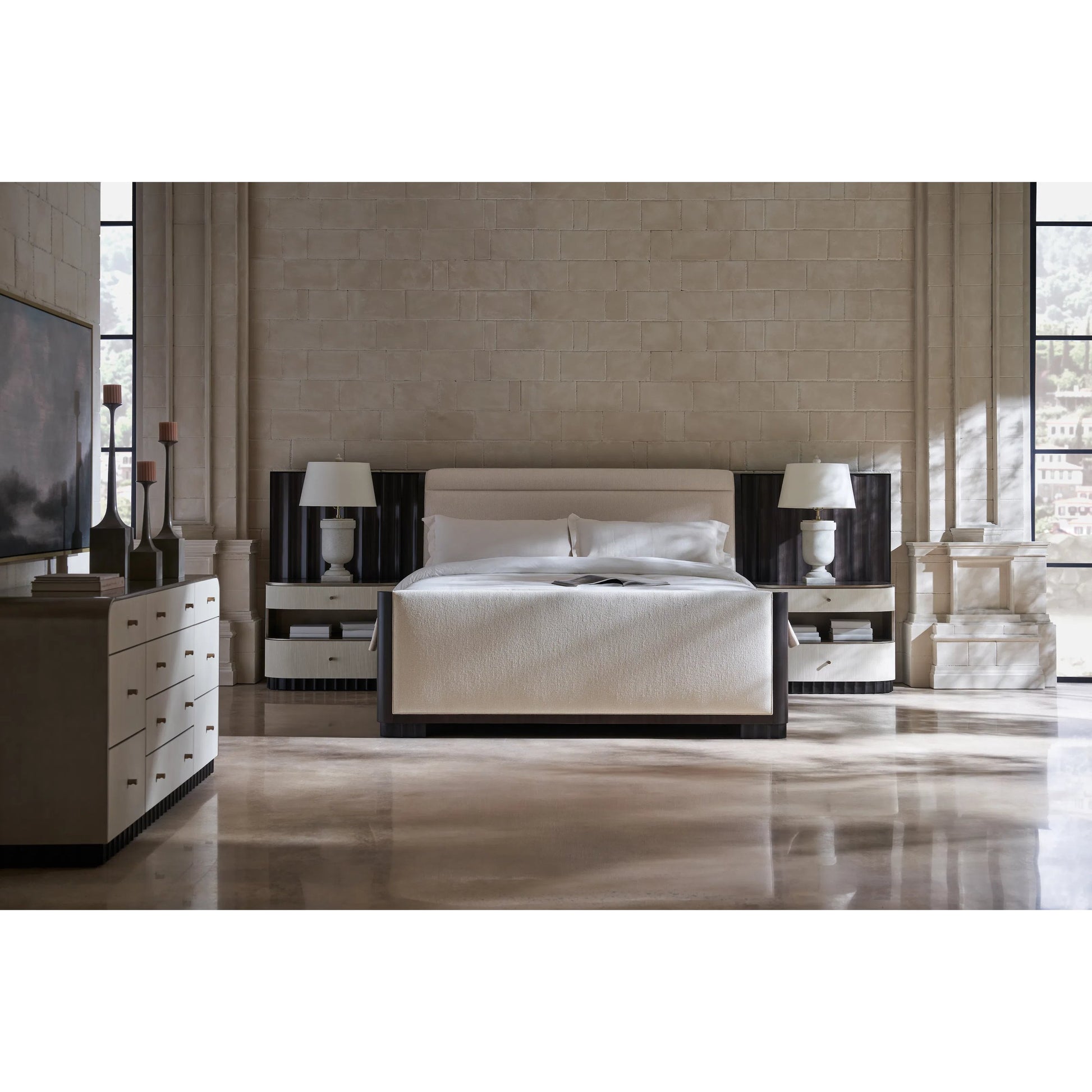 Slow Wave Qn/Kg Bed Wing Panels by Caracole in dark chocolate. Made from poplar, dyed tupelo in a unique style.