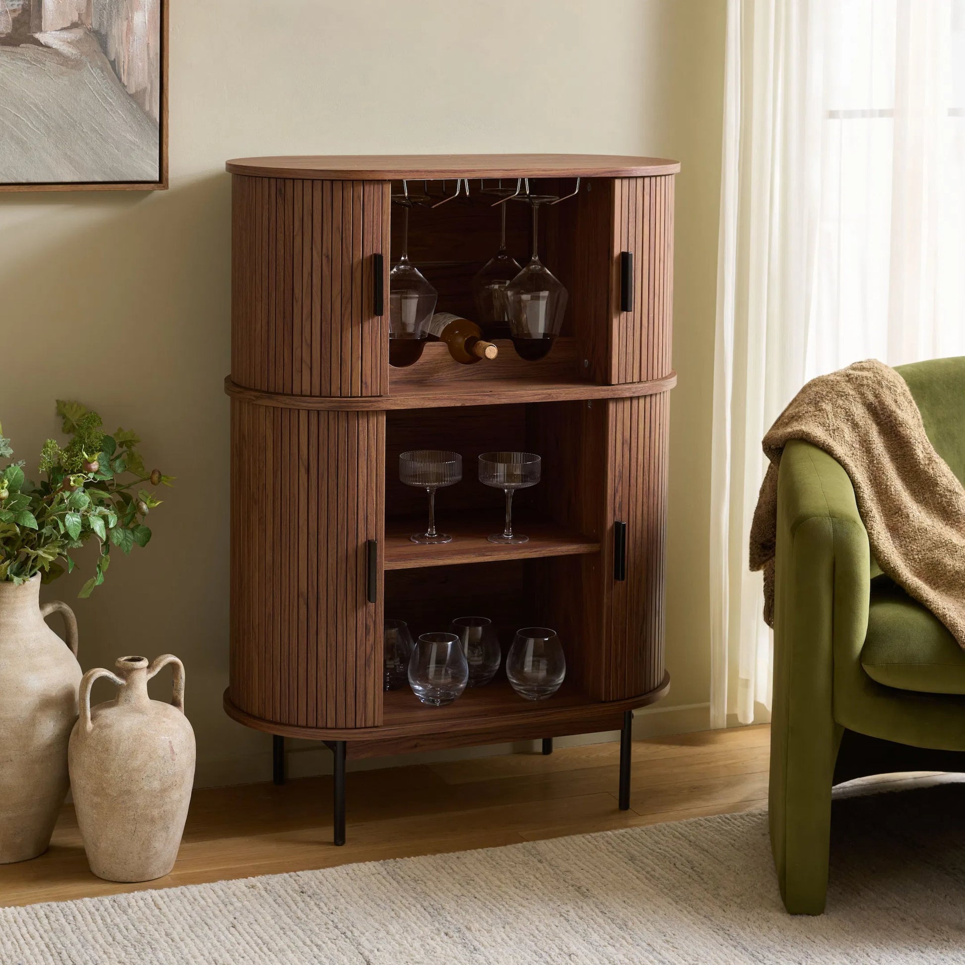 Newaygo Bar Cabinet by HedgeApple Essentials. Made from mdf, steel pipe in a unique style.