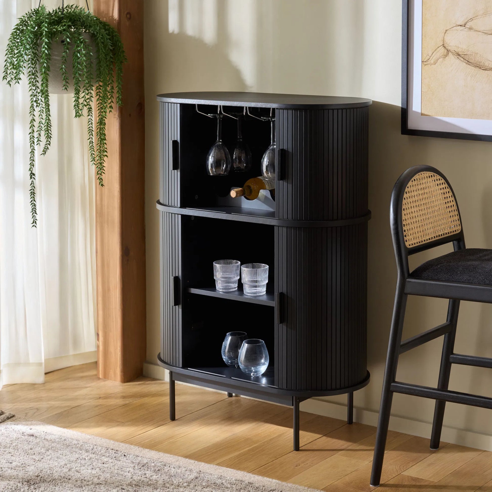 Newaygo Bar Cabinet by HedgeApple Essentials. Made from mdf, steel pipe in a unique style.