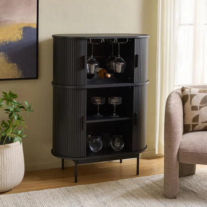 Newaygo Bar Cabinet by HedgeApple Essentials. Made from mdf, steel pipe in a unique style.