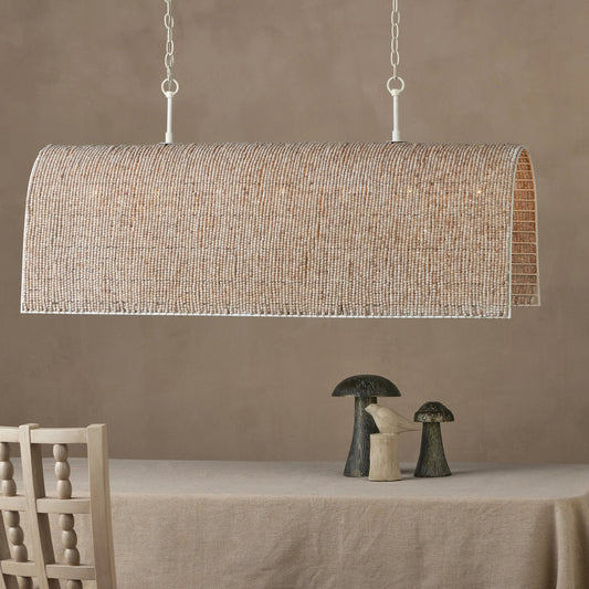Aztec Chandelier by Currey and Company in whitewash, white. Made from wood, metal in a cottage & farmhouse style.