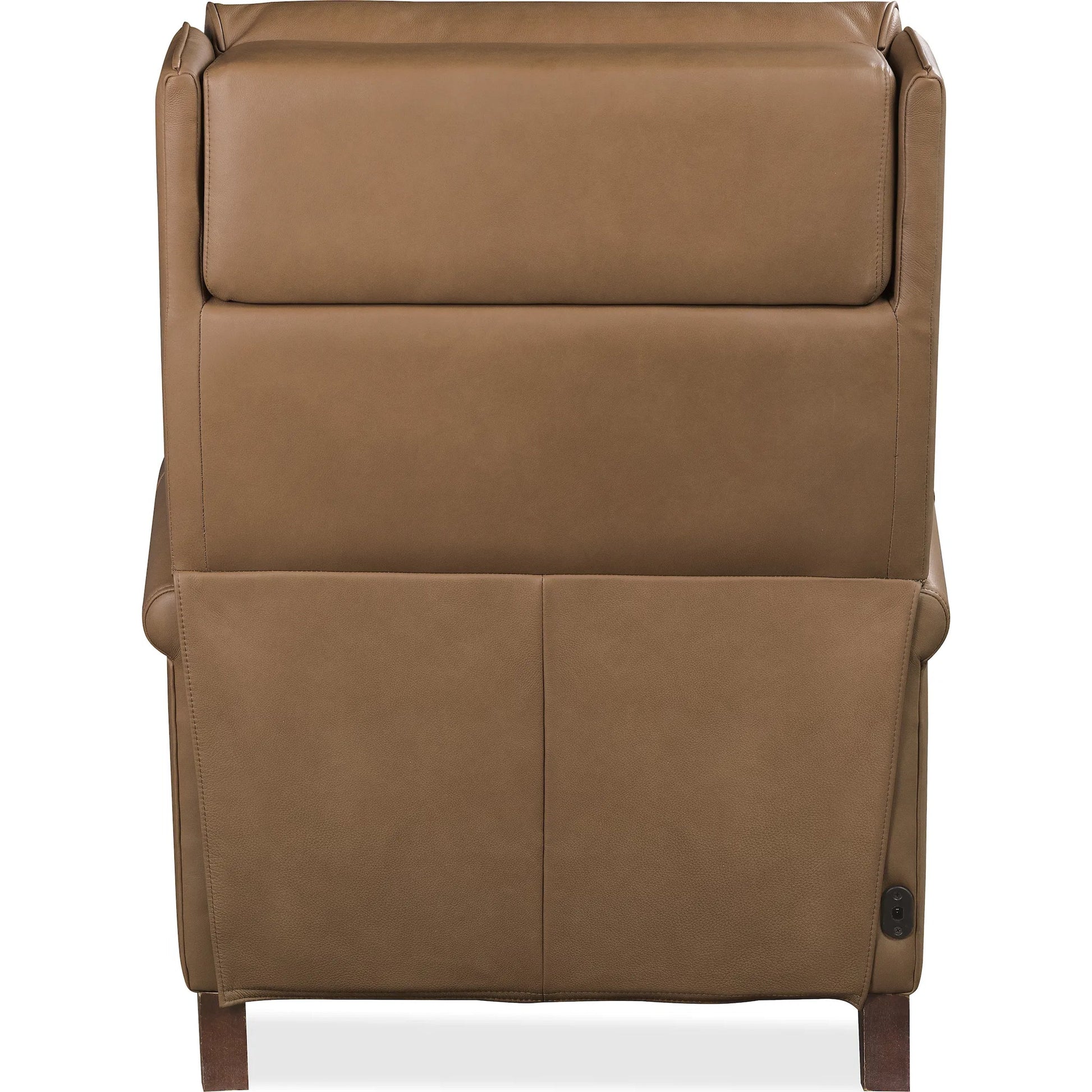 Randall Power Recliner with Pop-Up Headrest by Hooker Furniture in dark wood. Made from leather in a traditional style.