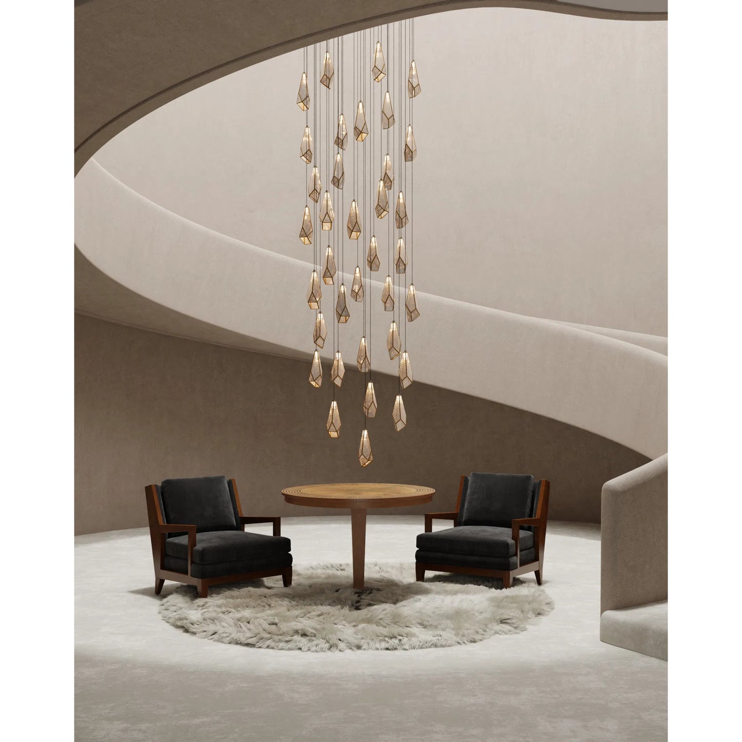 022 SR-890135 | Lifestyle | Glace Pendant by Currey and Company in painted silver, antique brass. Made from brass in a modern style.