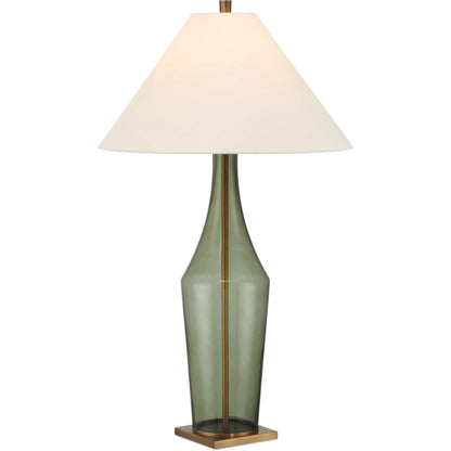 Olive Table Lamp by Currey and Company in green, antique brass. Made from glass, metal in a eclectic & global style.