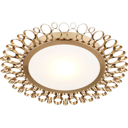 Antares Flush Mount by Currey and Company in antique brass, white. Made from metal, brass, glass in a modern style.
