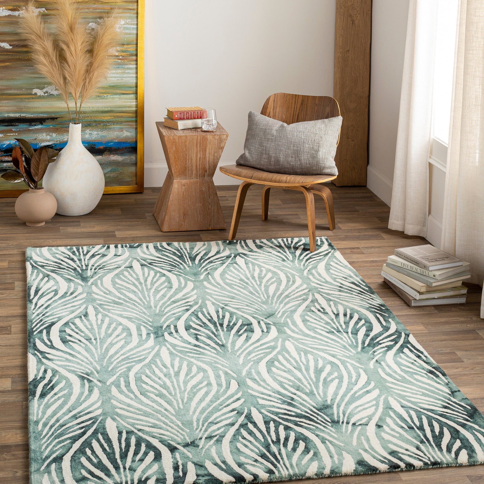 Belladonna BDA-3006 Rug by Surya in deep teal, teal, pale blue, ivory. Made from 100% wool in a unique style.
