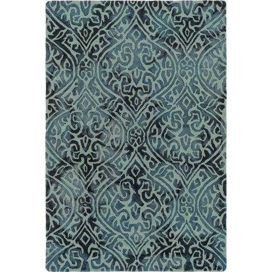 Belladonna Rug - 12703 by Surya in deep teal, teal, pale blue, dusty sage. Made from 100% wool in a unique style.