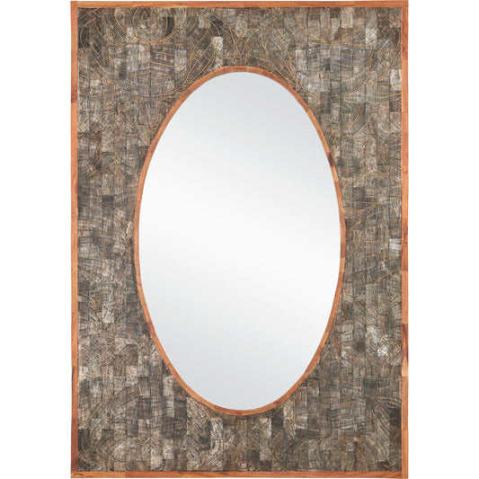 Ebba Mirror by Currey and Company in natural, mirror. Made from horn, wood, engineered wood, mirror in a modern style.
