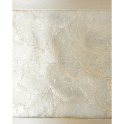 Neith Flush Mount by Currey and Company in sea pearl, natural. Made from wrought iron, capiz shell, acrylic diffuser in a transitional style.