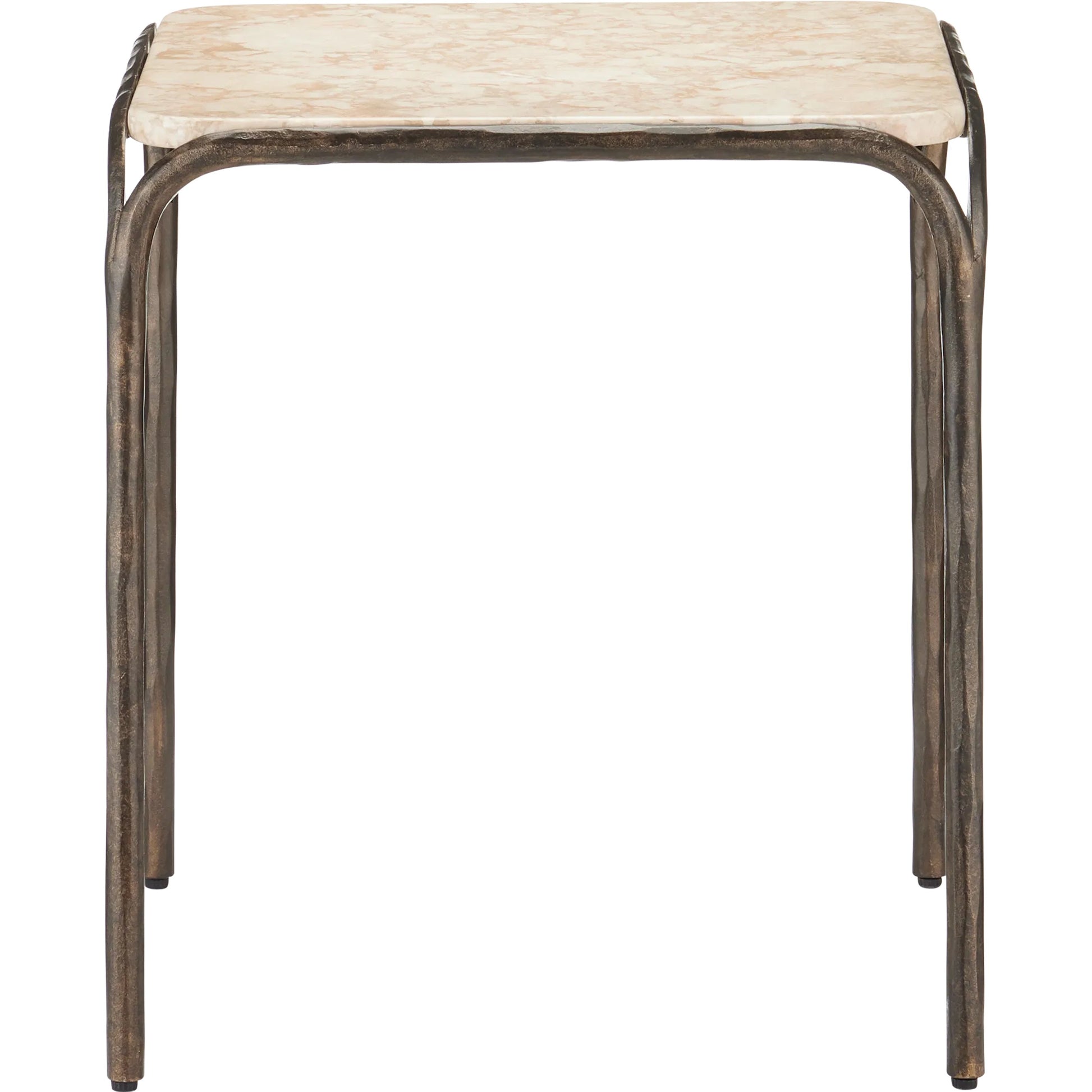 Crema Side Table by Currey and Company in natural, bronze. Made from marble, iron in a modern style.