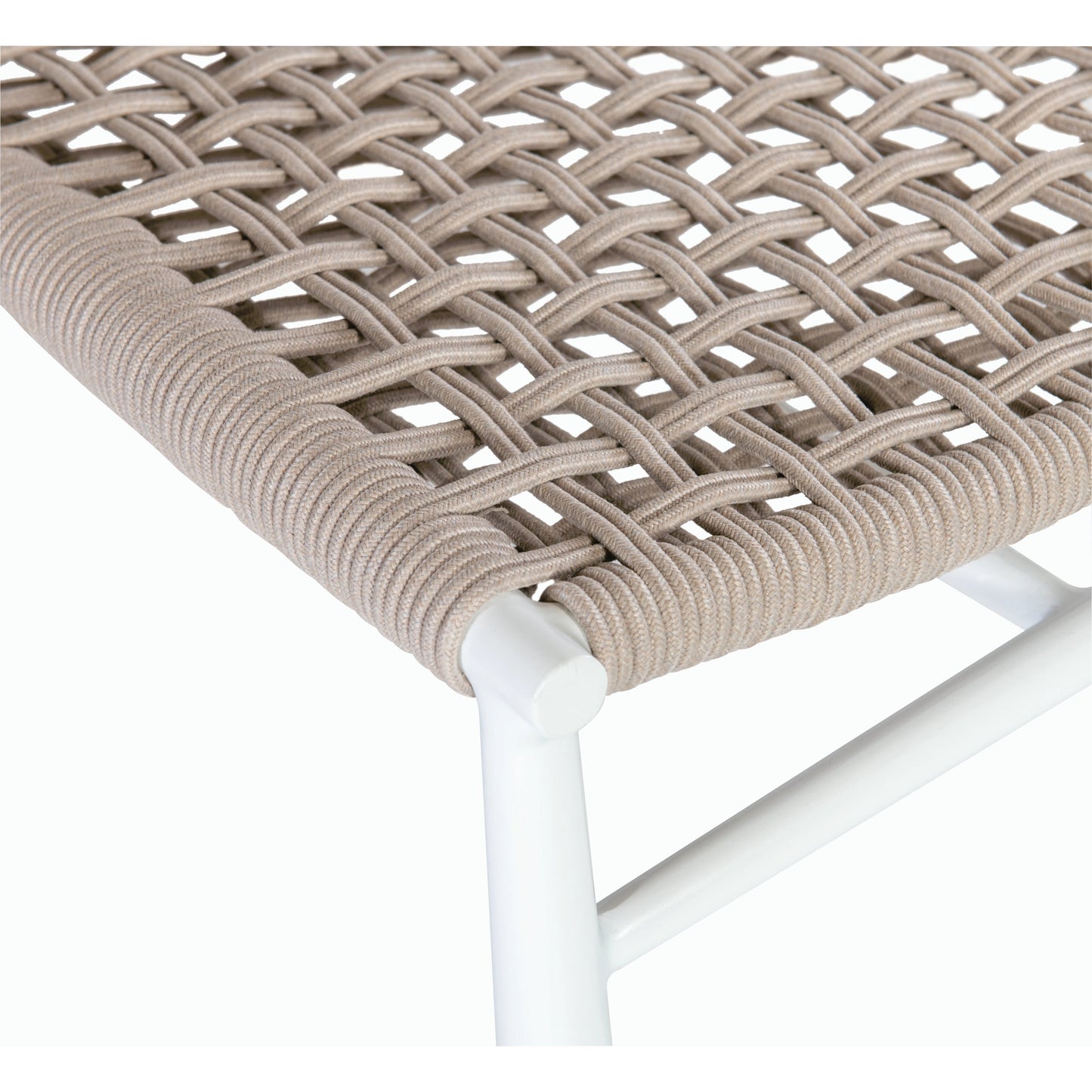 005 SI-2167186 | Closeup | Bahia Outdoor Cushionless Accent Chair by Sunset West in frost. Made from aluminum / olefin rope in a coastal style.