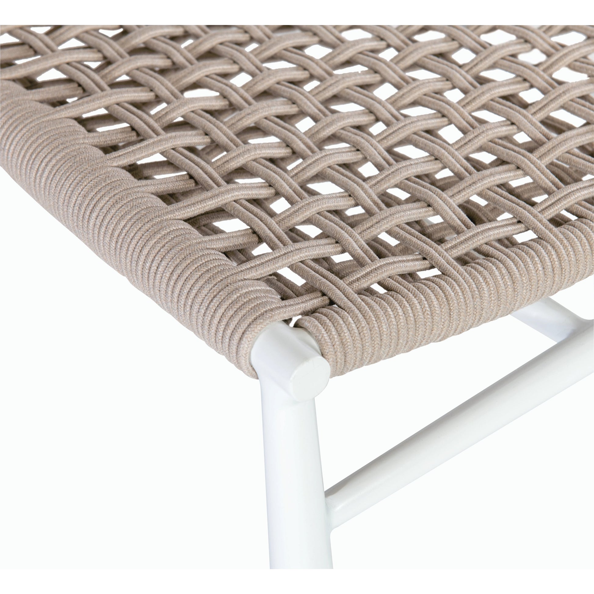 Bahia Outdoor Cushionless Accent Chair by Sunset West in frost. Made from aluminum / olefin rope in a coastal style.