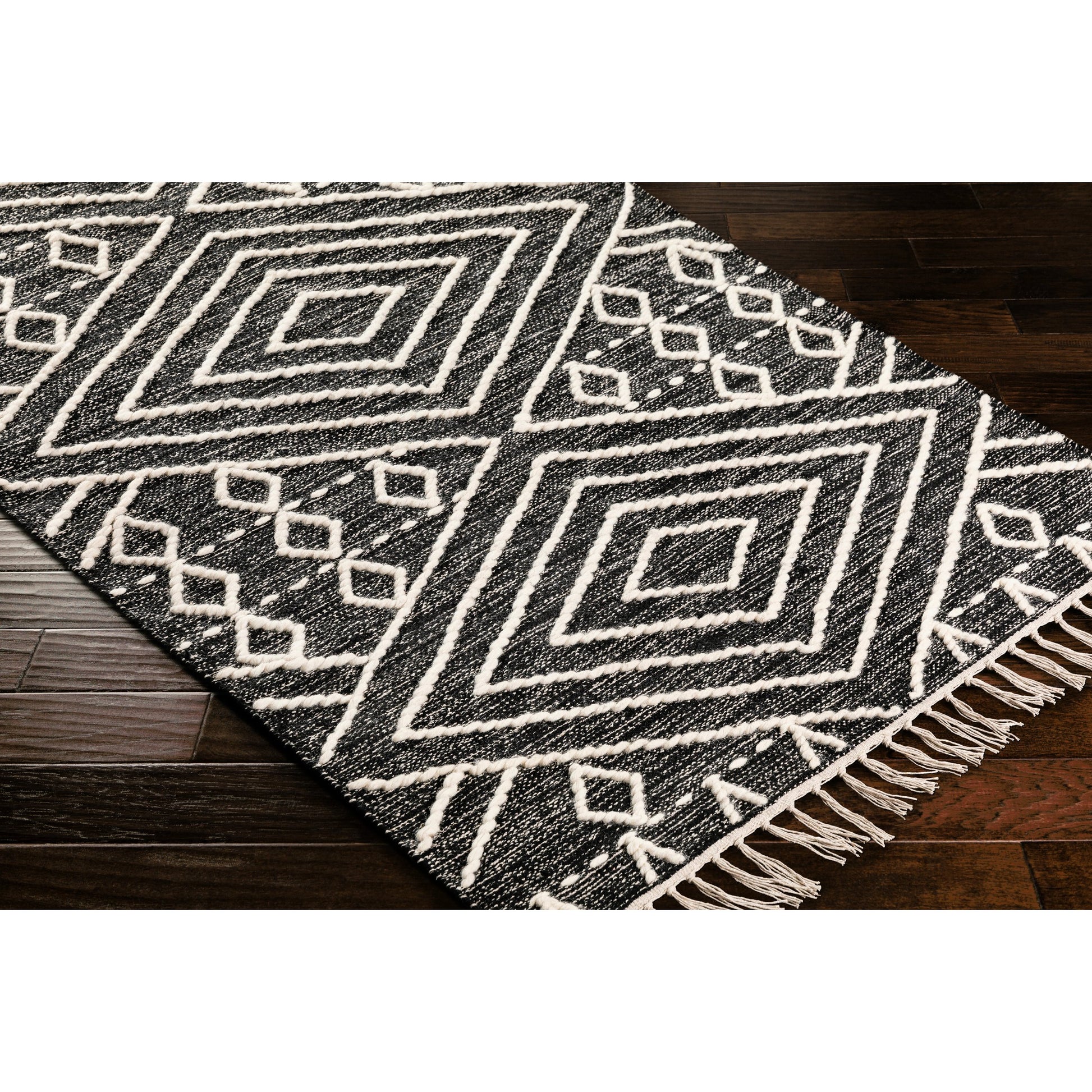 Bedouin BDO-2300 Rug by Livabliss in black, cream. Made from 70% cotton, 30% wool in a unique style.