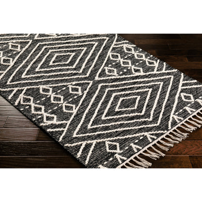 Bedouin BDO-2300 Rug by Livabliss in black, cream. Made from 70% cotton, 30% wool in a unique style.