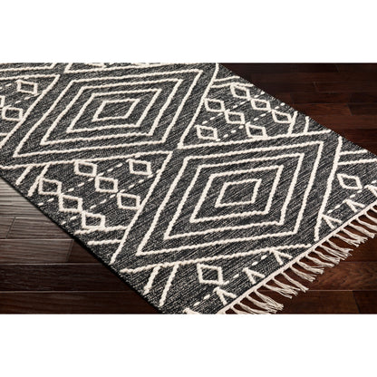 Bedouin BDO-2300 Rug by Livabliss in black, cream. Made from 70% cotton, 30% wool in a unique style.