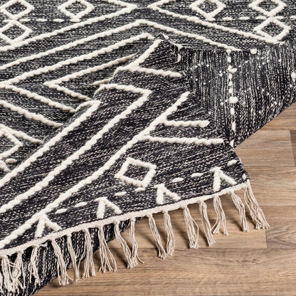 Bedouin BDO-2300 Rug by Livabliss in black, cream. Made from 70% cotton, 30% wool in a unique style.