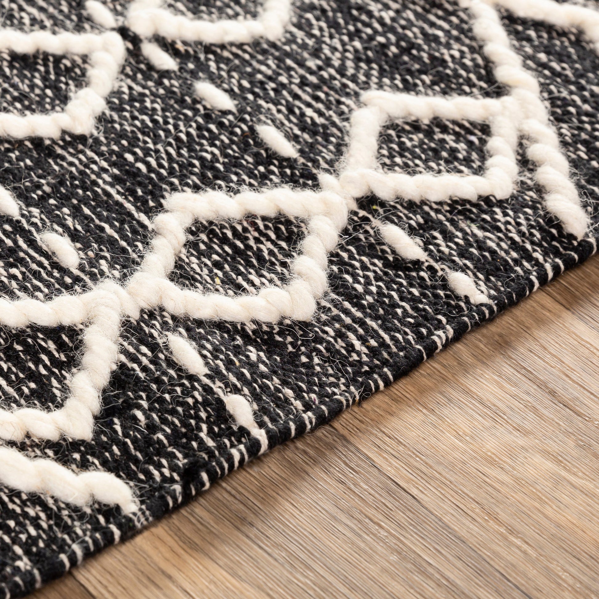 Bedouin BDO-2300 Rug by Livabliss in black, cream. Made from 70% cotton, 30% wool in a unique style.