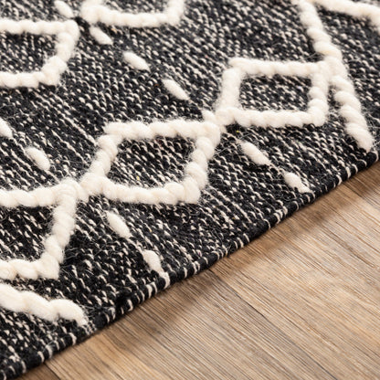 Bedouin BDO-2300 Rug by Livabliss in black, cream. Made from 70% cotton, 30% wool in a unique style.