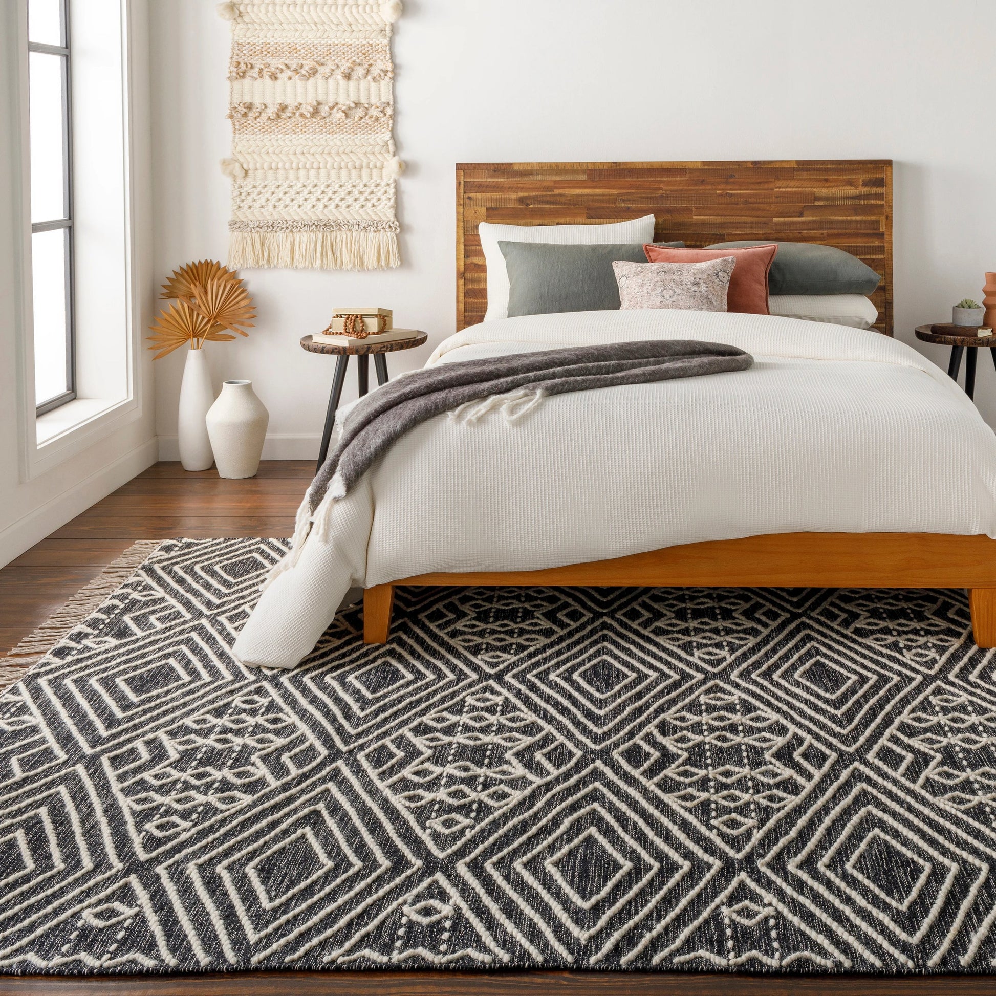 Bedouin BDO-2300 Rug by Livabliss in black, cream. Made from 70% cotton, 30% wool in a unique style.