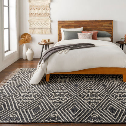 Bedouin BDO-2300 Rug by Livabliss in black, cream. Made from 70% cotton, 30% wool in a unique style.