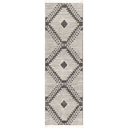 Bedouin BDO-2302 Rug by Livabliss in black, cream. Made from 70% cotton, 30% wool in a unique style.