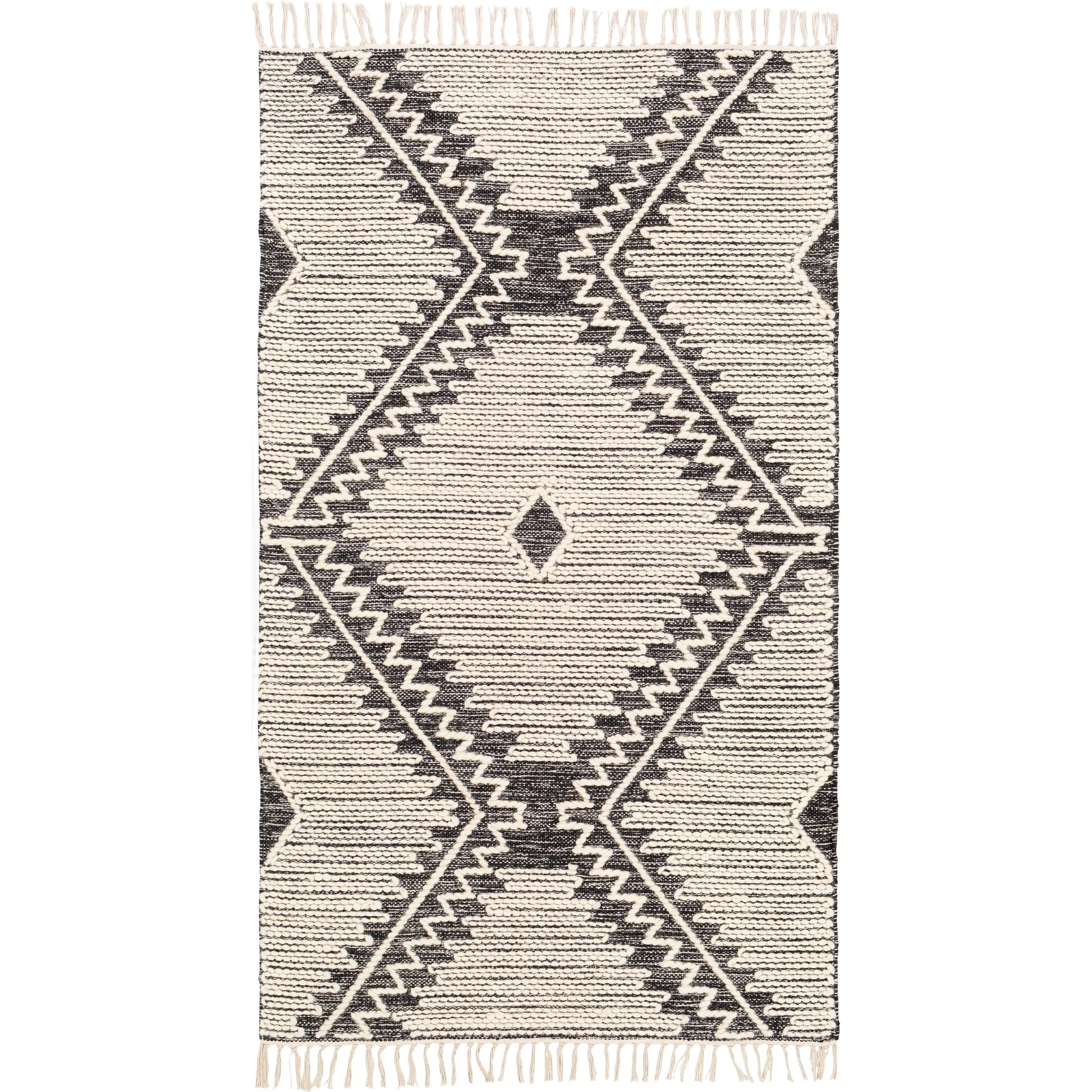 Bedouin BDO-2302 Rug by Livabliss in black, cream. Made from 70% cotton, 30% wool in a unique style.