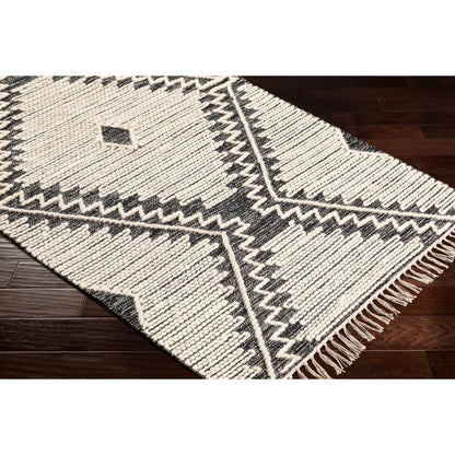Bedouin BDO-2302 Rug by Livabliss in black, cream. Made from 70% cotton, 30% wool in a unique style.
